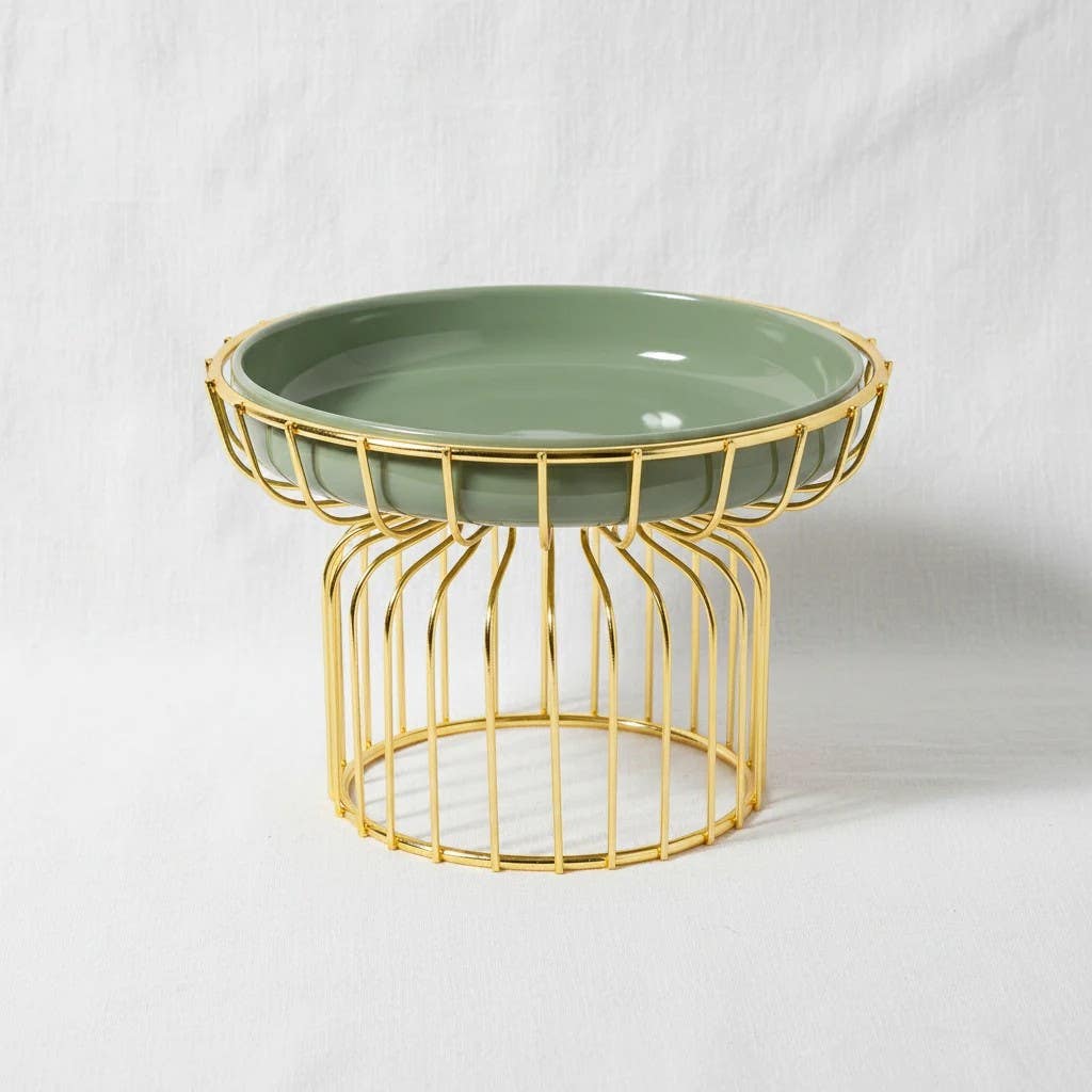 Opulent Light Green Fruit Plate with Gold Stand, 25cm - Dishesnmore