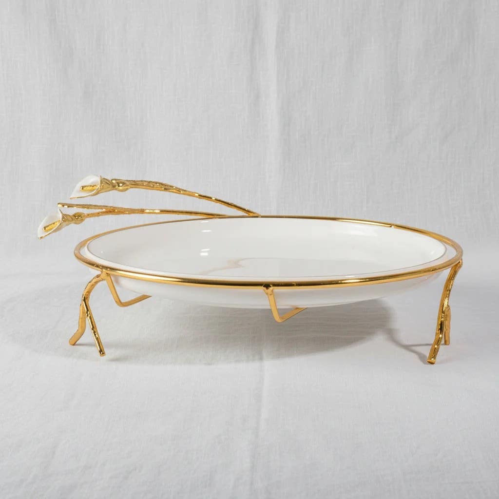 Opulent Round Lotus Flower Sweet Tray with Metallic Gold Handles and Bases