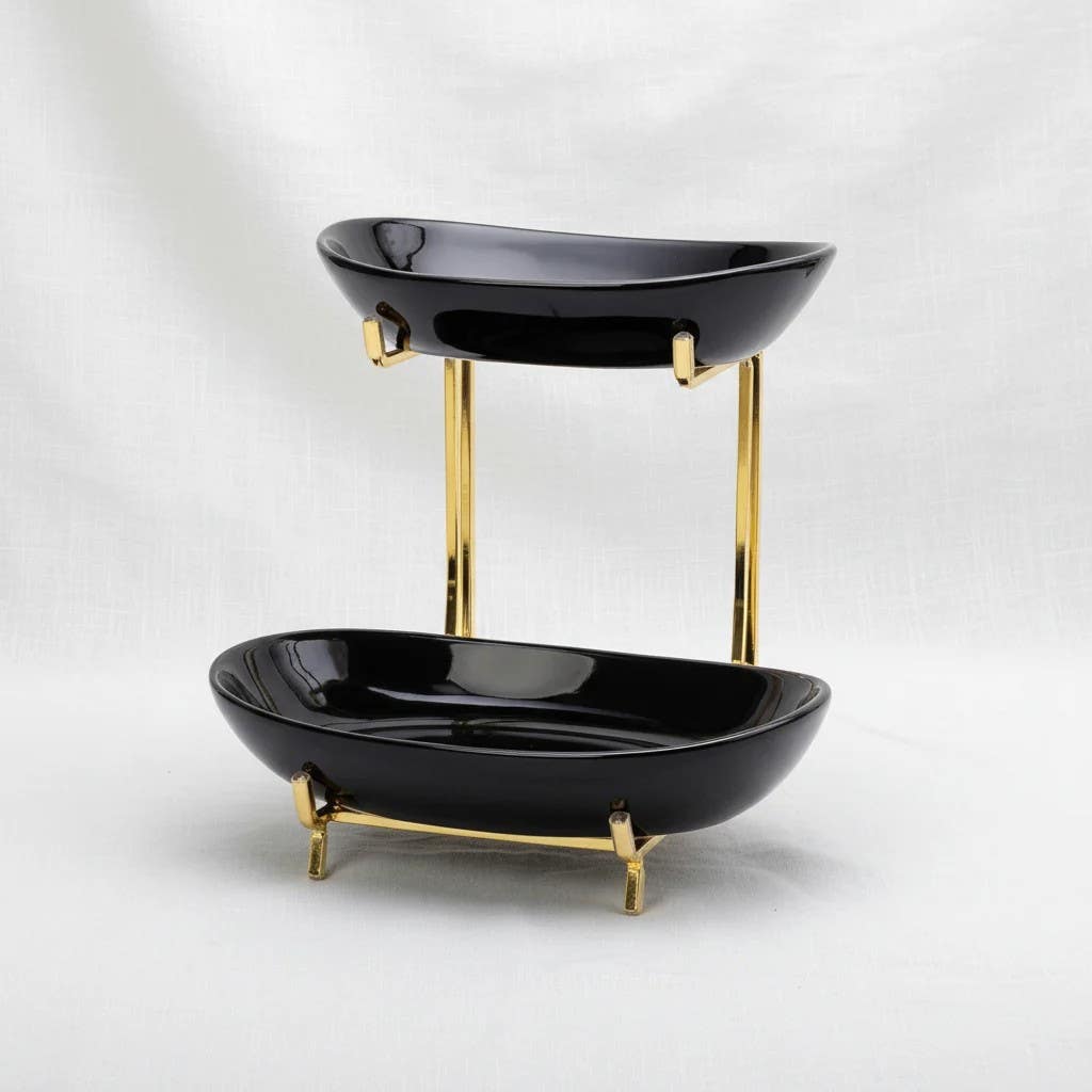 The Minimalist Hospitality Pavilion (2-Tier Black Stainless Serving Tray)