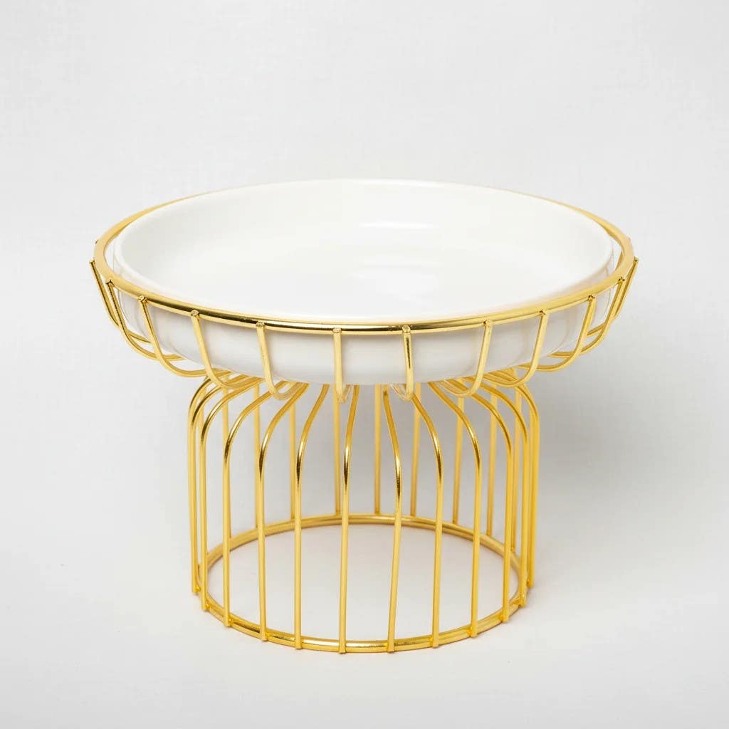Opulent La Maya White 25cm Fruit Plate with Elegant Gold Stand
