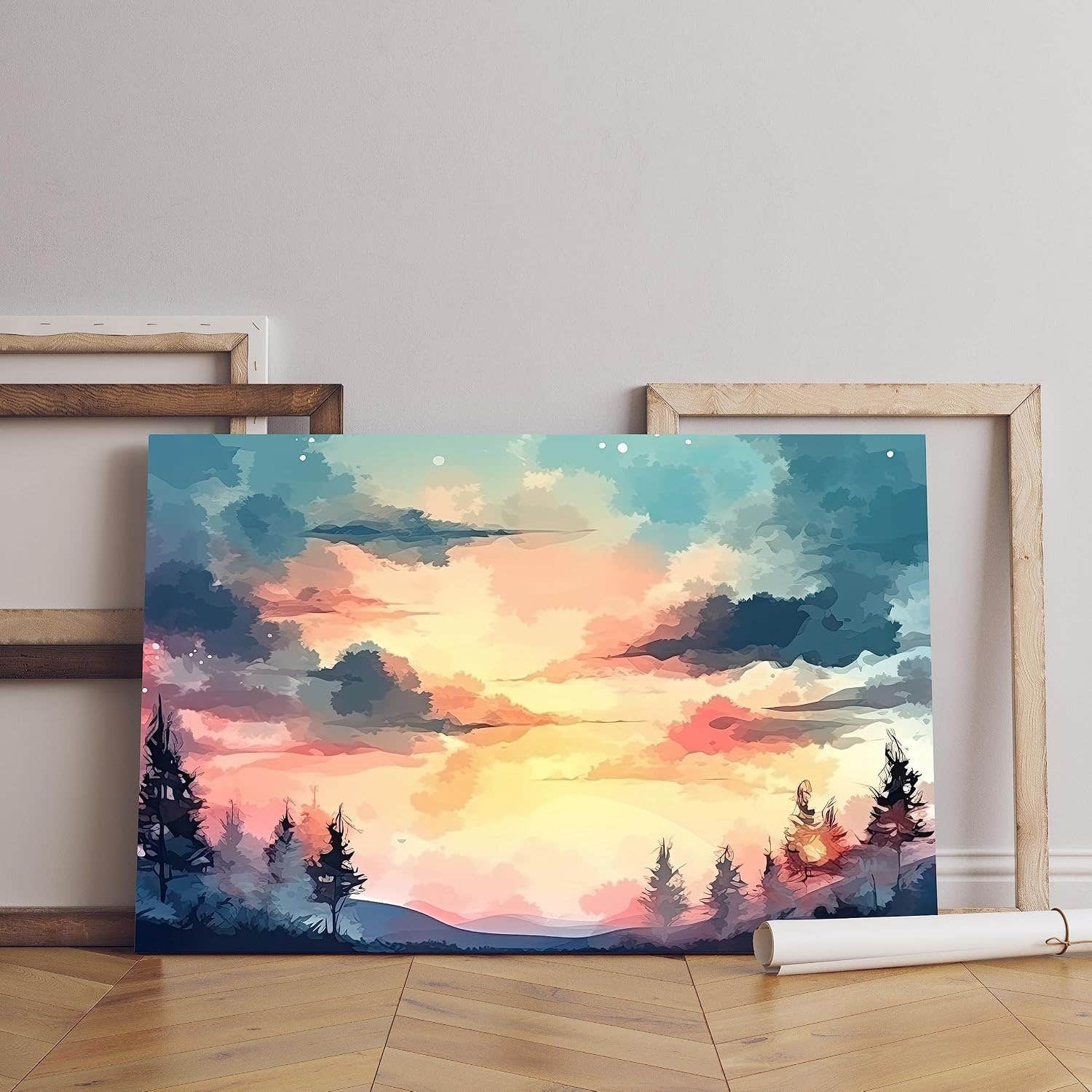 Home Gallery painting sunset with trees foreground Printed canvas wall art 60x40 cm
