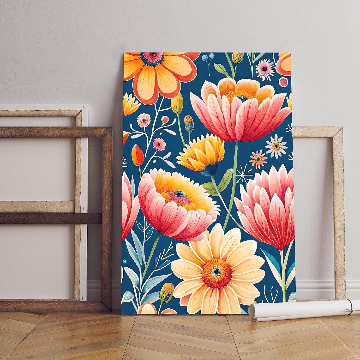 Home Gallery seamless pattern with watercolor flowers Printed canvas wall art 60x40 cm