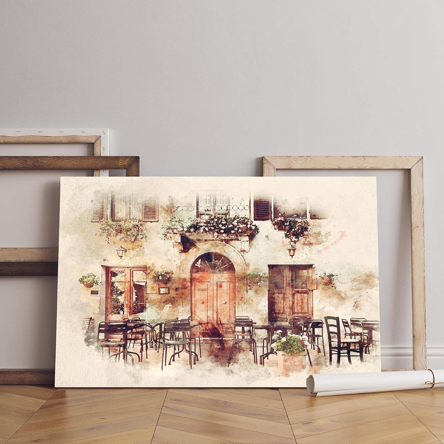 Home Gallery watercolor painting retro romantic restaurant italy Printed canvas wall art 60x40 cm
