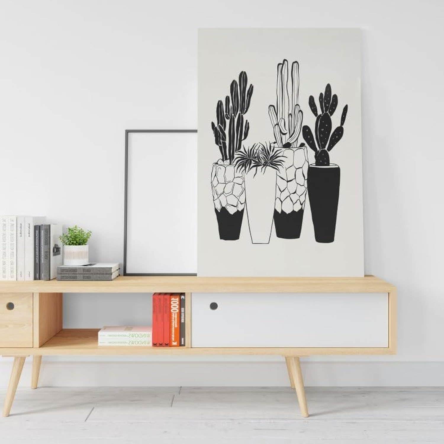 Home Gallery Four Cactus Black And White Potted Plant Printed canvas wall art 60x40