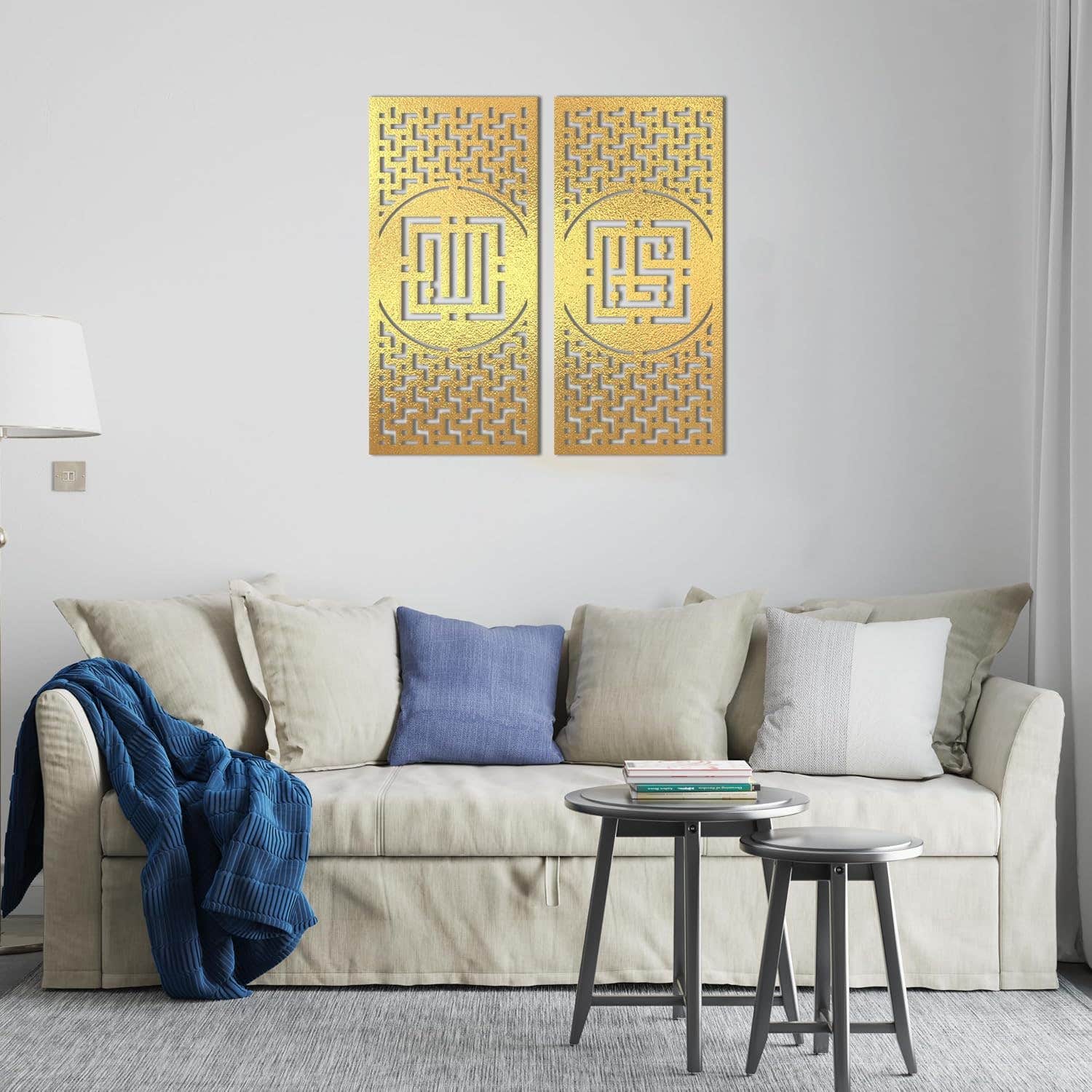 Home gallery Decorative Islamic Pattern Bike wooden wall Art 2 panels 80X85 cm Gold
