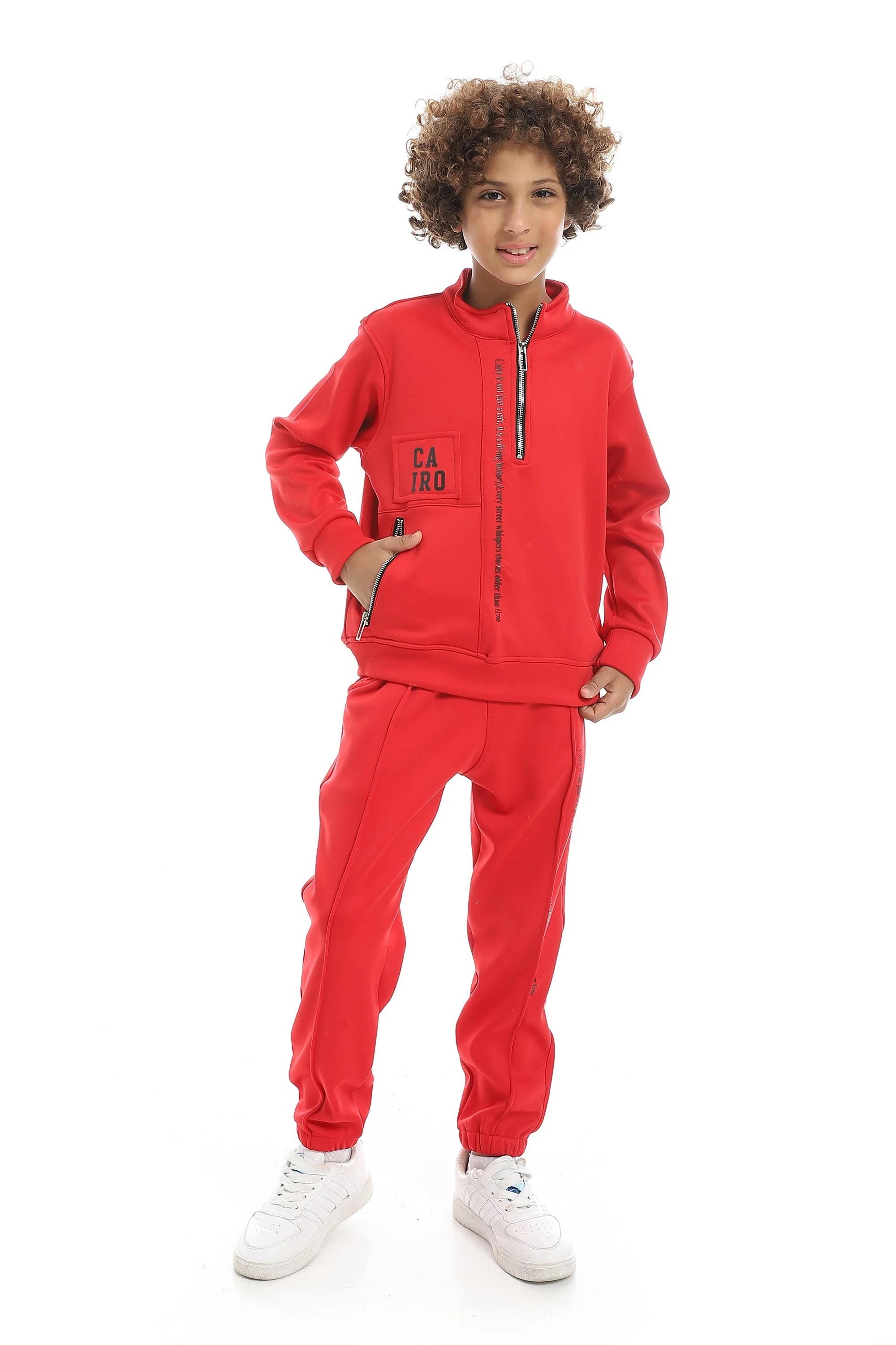 CAESAR Boy's Active Tracksuit with Front Zipper and Prints - Melon
