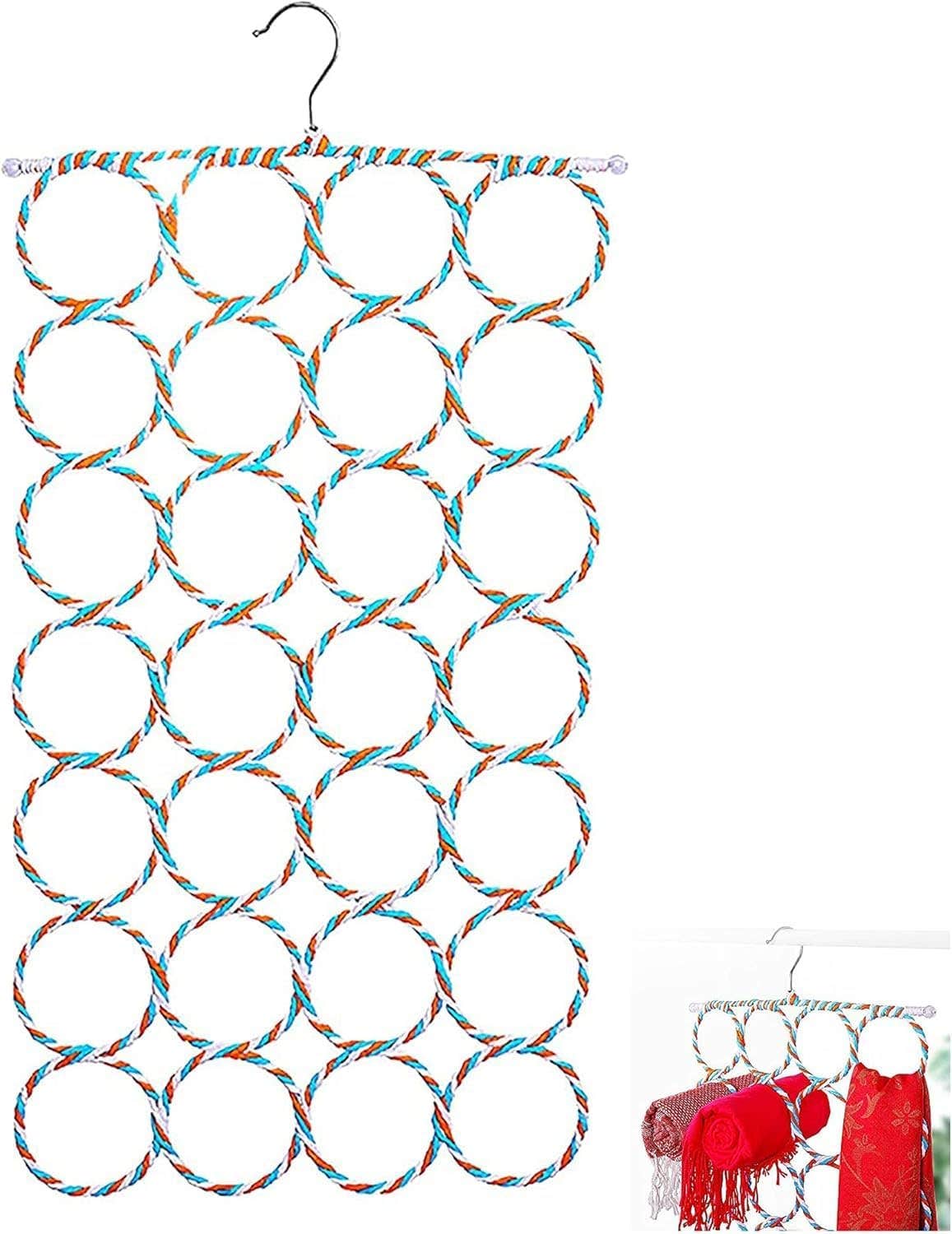 Generic Scarf Hanger with 28 Loops - Multi Color Iron Hanging Organizer