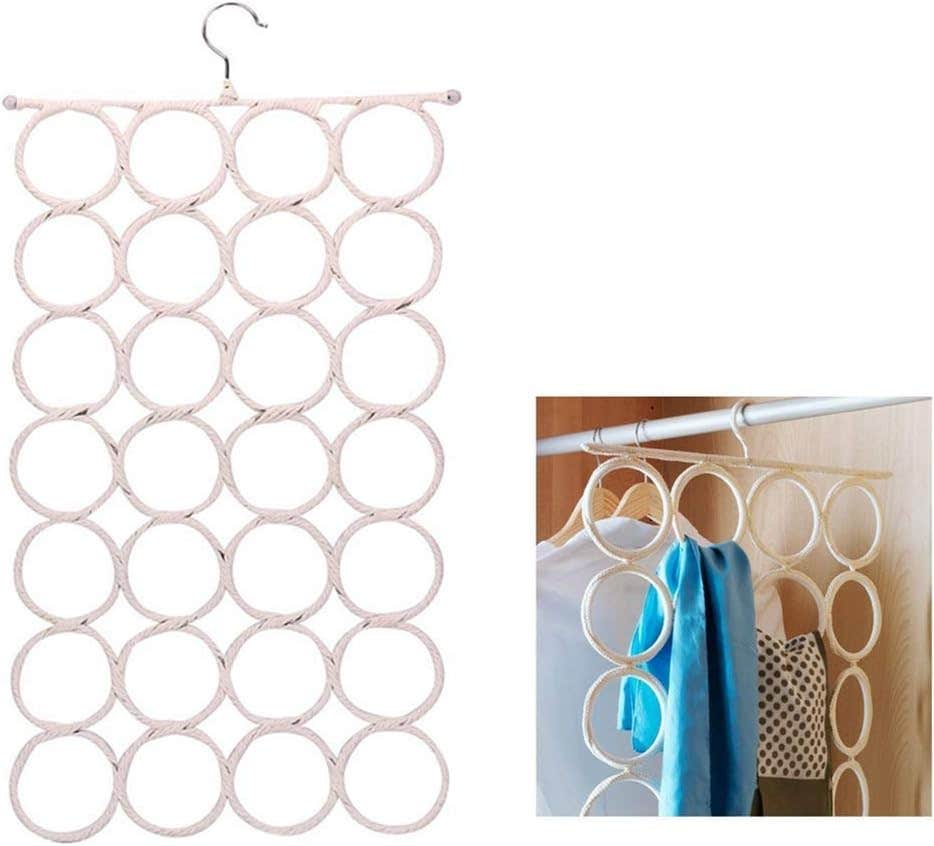 Fabric Loop Scarf Holder Organizer, Closet Tie Belt Rack - White