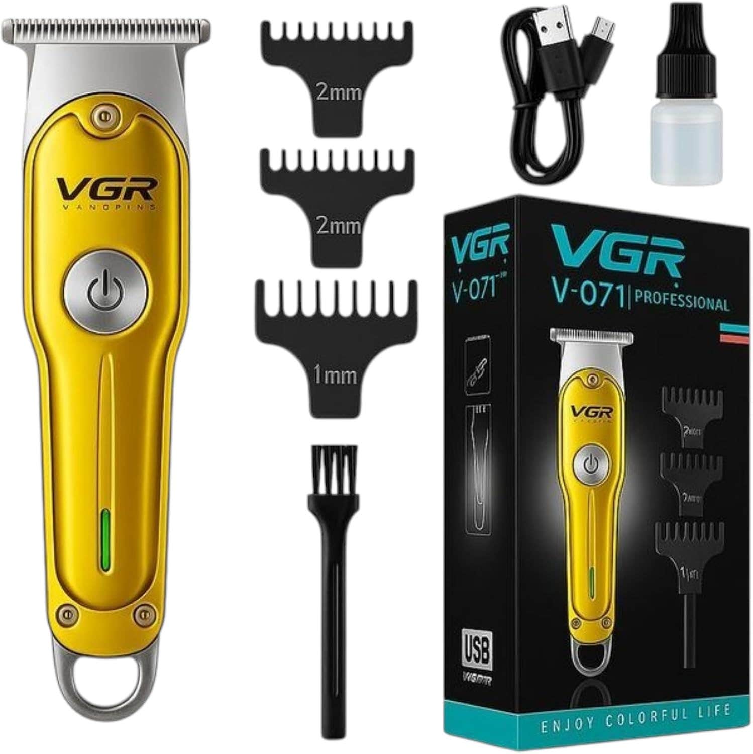 VGR Professional Hair Trimmer V-071 - T-Blade, 2-Speed Motor, USB Rechargeable - Gold