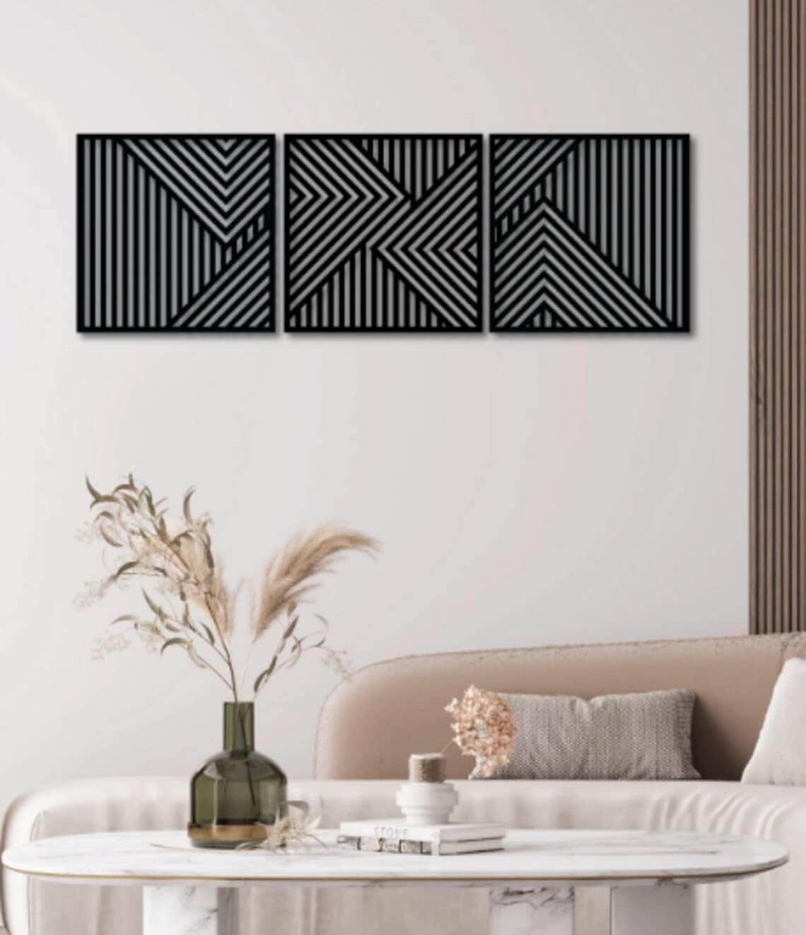 Home Gallery Geometric wood wall art - set of 3 modern panel each 40x40