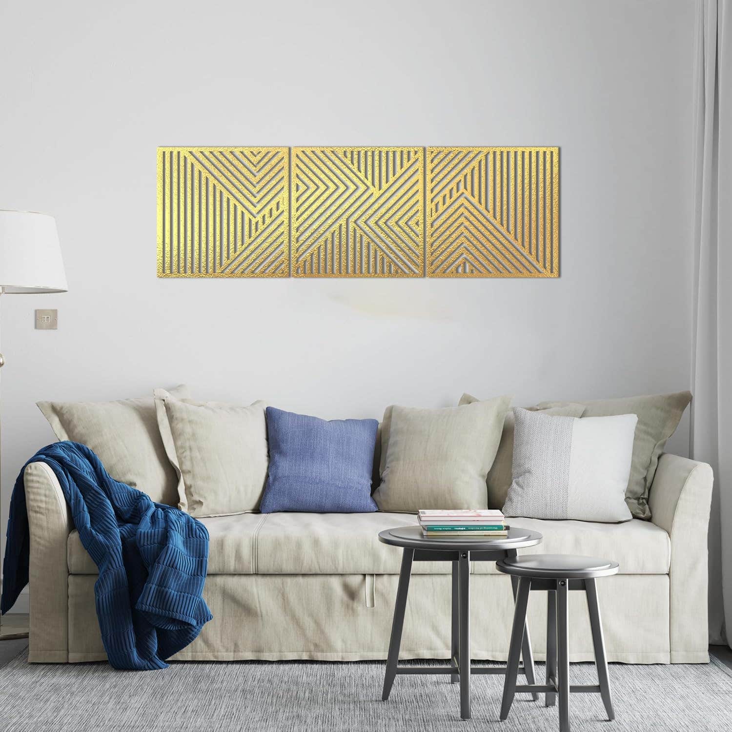 Home Gallery Geometric Wood Wall Art - Set of 3 Modern Panel Each 40x40 cm Gold