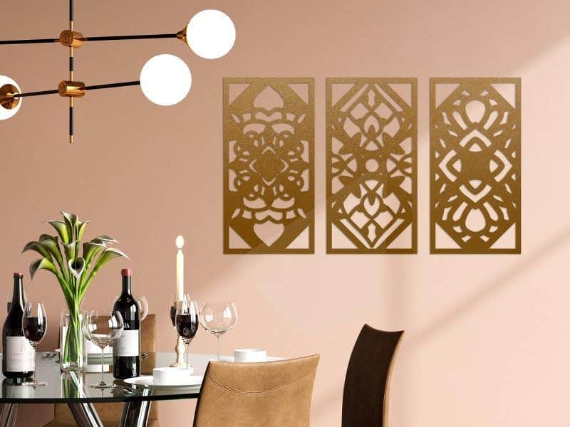 Symmetrical Brown Wood Wall Art Set - Home Gallery - Rectangular