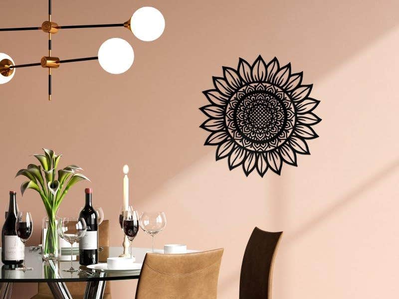Modern Geometric Sunflower Wood Wall Art - Floral Theme, Black - Home Gallery