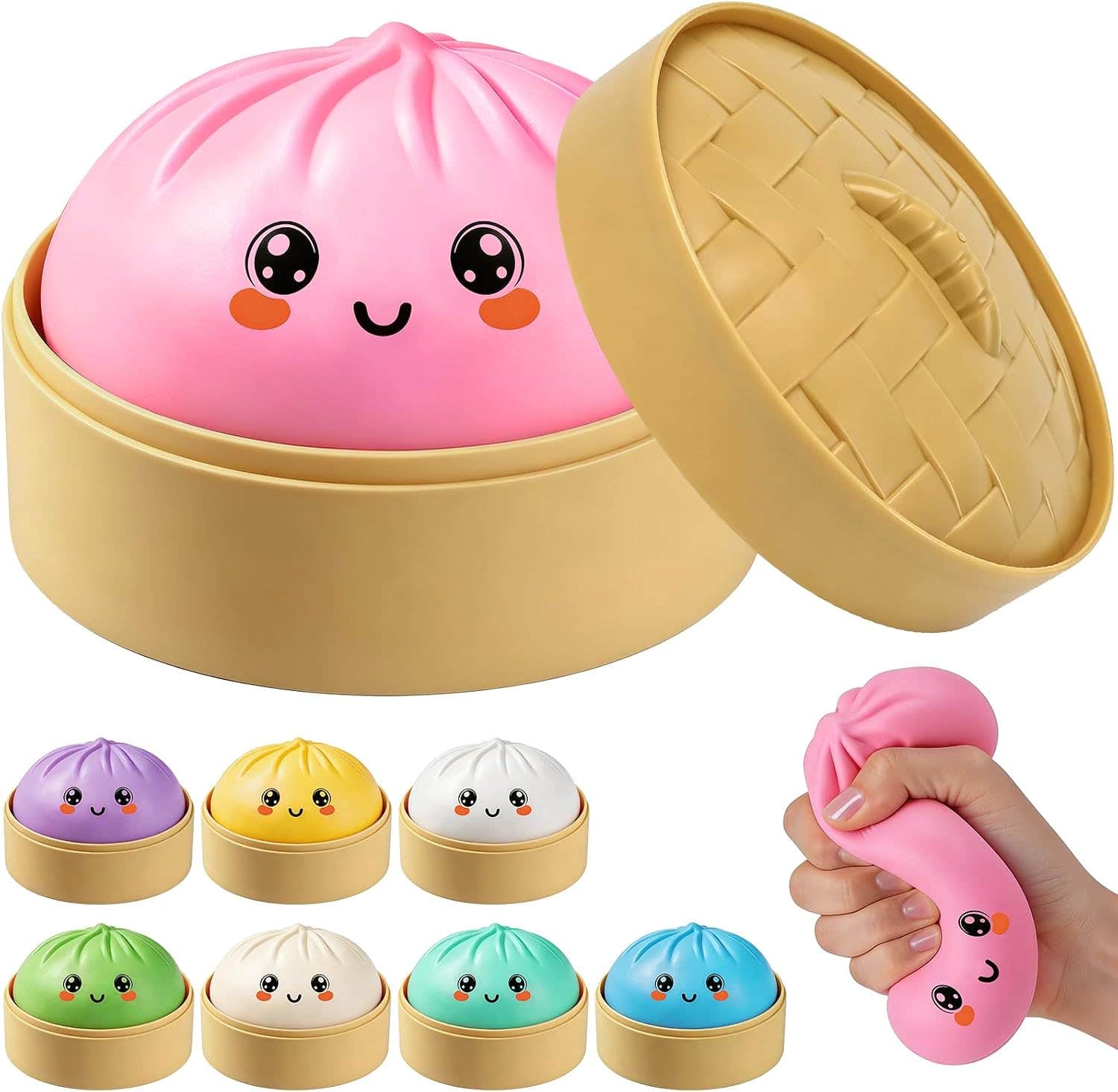 Kicoeoy Giant Glitter Dumpling Squishy Toy - Pink, Stress Relief Fidget Sensory Ball