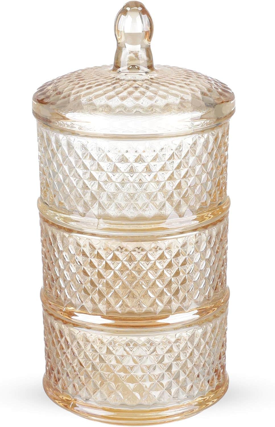 Candy Jar 3 layers with Cover, Glass - Honey