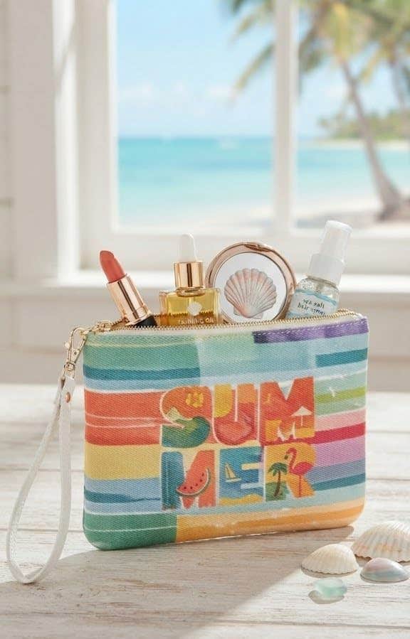 Generic Summer Flamingo Makeup Bag - Multicolored Canvas - 30x40cm