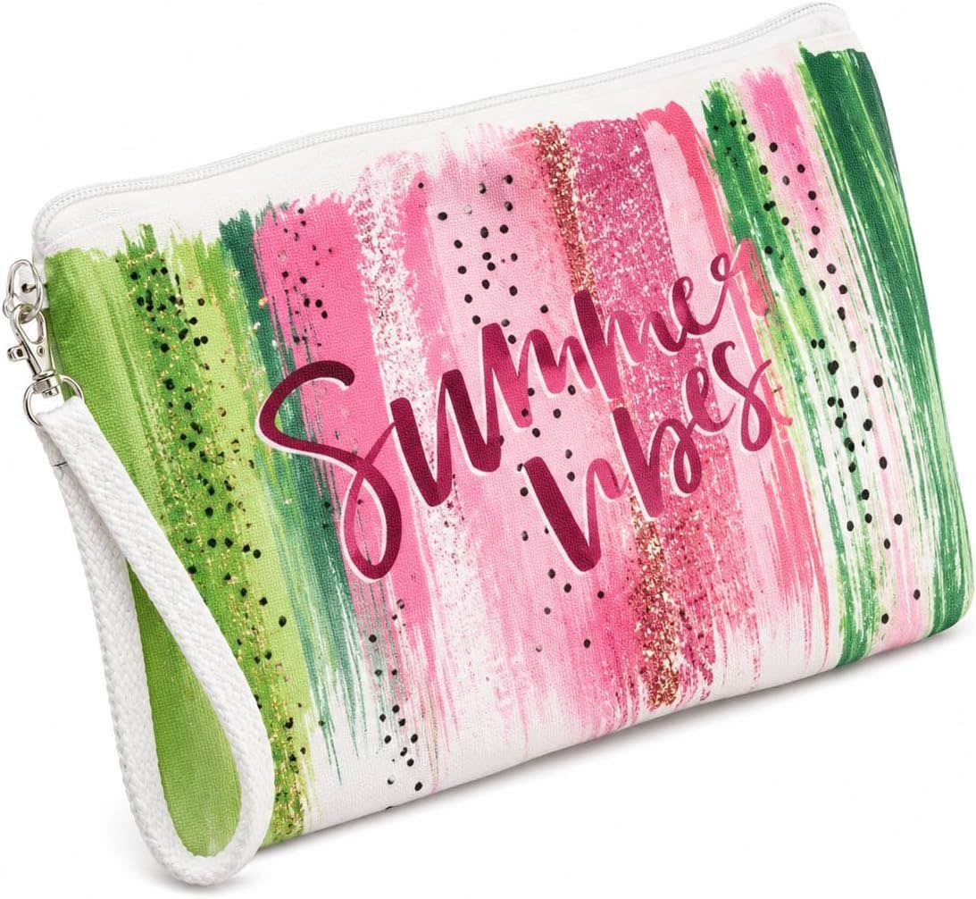 Watermelon Makeup Bag with Summer Vibes Design - Canvas & Faux Leather