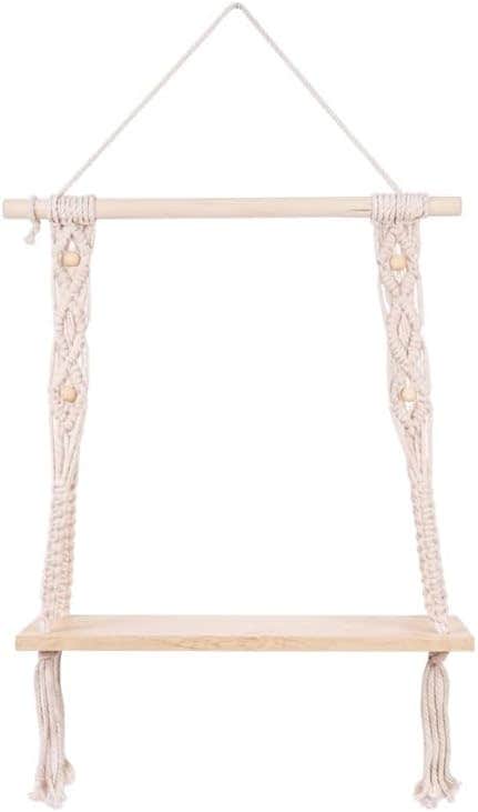 Handmade Macrame Hanging Wooden Shelf 50cm - Bohemian Decor