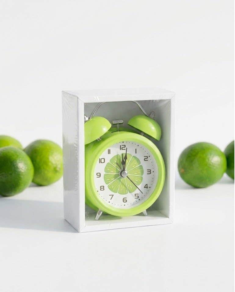 Round Metal Alarm Clock With Graphics 12 CM - Lemon