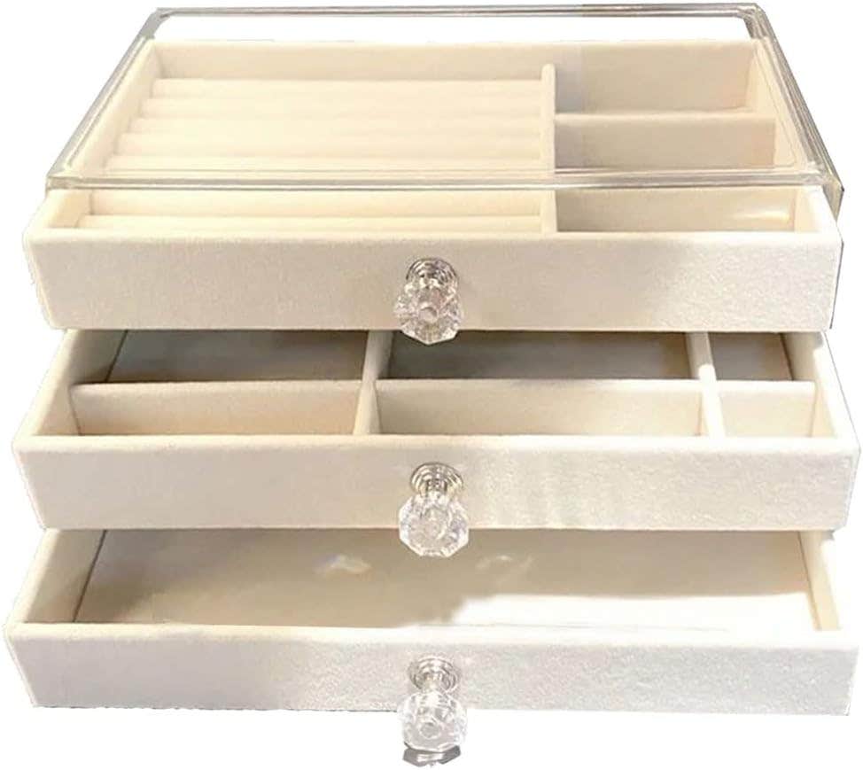 PHILOPACK Acrylic Jewelry Organizer Box with 3 Drawers - Velvet Display Case