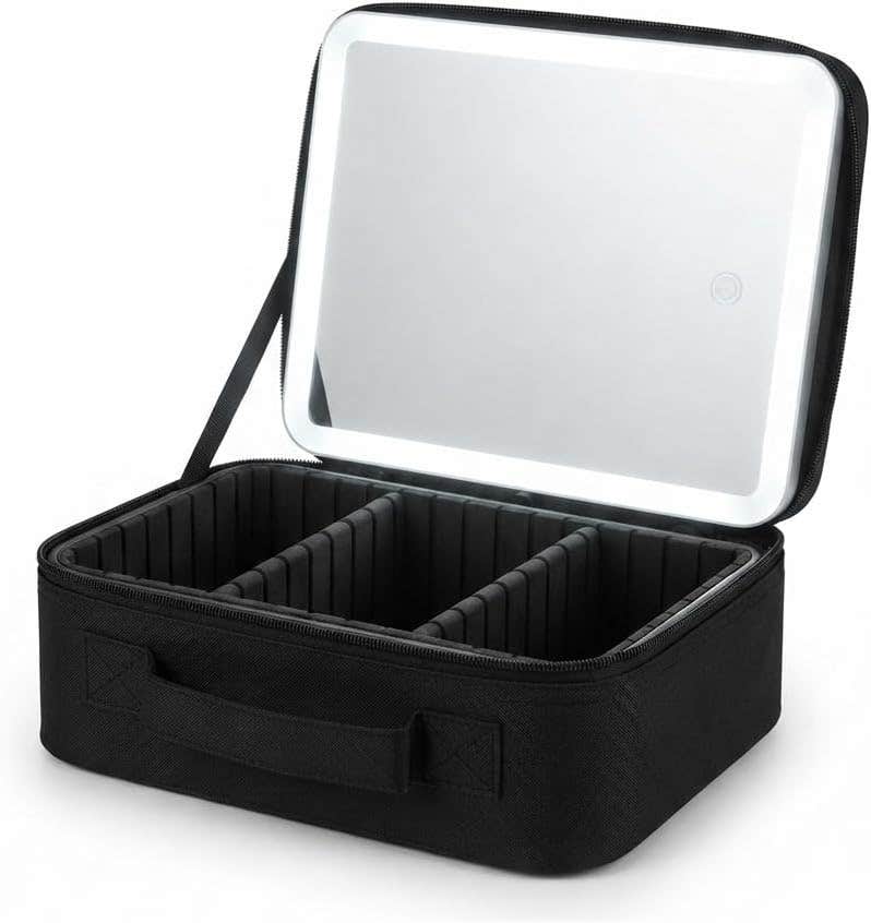 Generic Black Makeup Case with Compact Mirror - Cosmetic Organizer