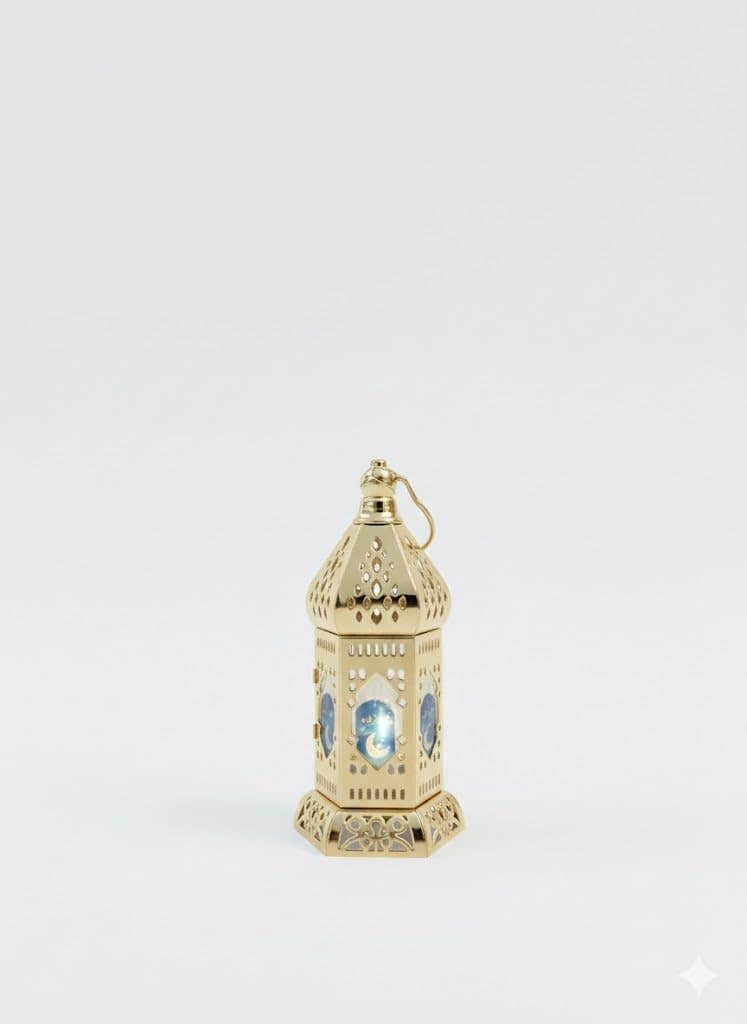 Small Golden Metal Lantern Hexagonal Design with Practical Door Ramadan Decoration and Event Decoration