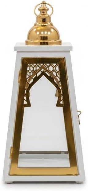 Golden White Wooden Pyramid Lantern 26cm - Ramadan & Events