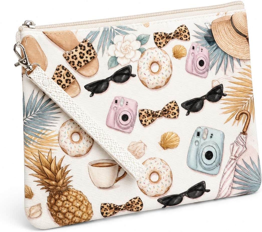 Summer Vibes Makeup Bag White Brown Pineapple 30 x 40 cm