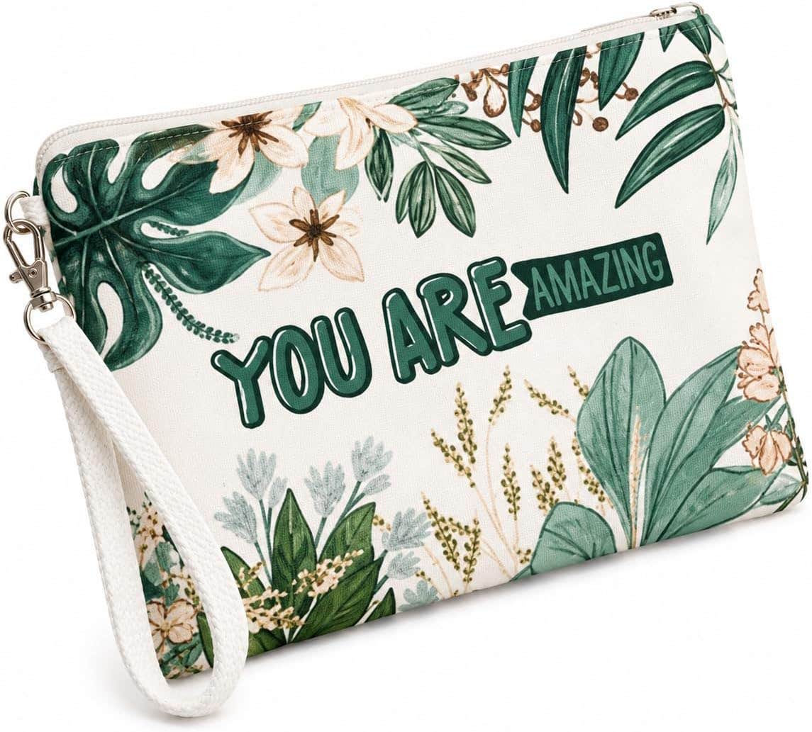 YOU ARE AMAZING White and Green Floral Makeup Bag 30x40cm