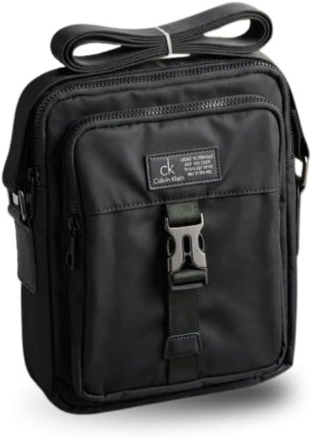 Crossbody Bag for Men, Black, Nylon Material, Fashion Casual Design, Multiple Pockets, Adjustable Strap