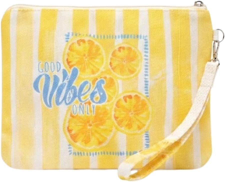 Women's Handbag With Striped Lemon Design - Yellow