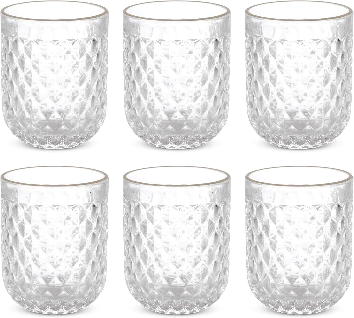 Set of 6 Diamond Design Short Drinking Glasses with Golden Rim - High Quality Glass