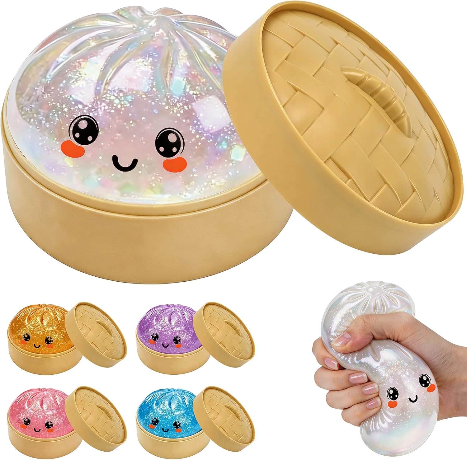 Kicoeoy Large White Dumpling Squishy Toy with Steamer Box - Stress Relief Sensory Fidget Toy