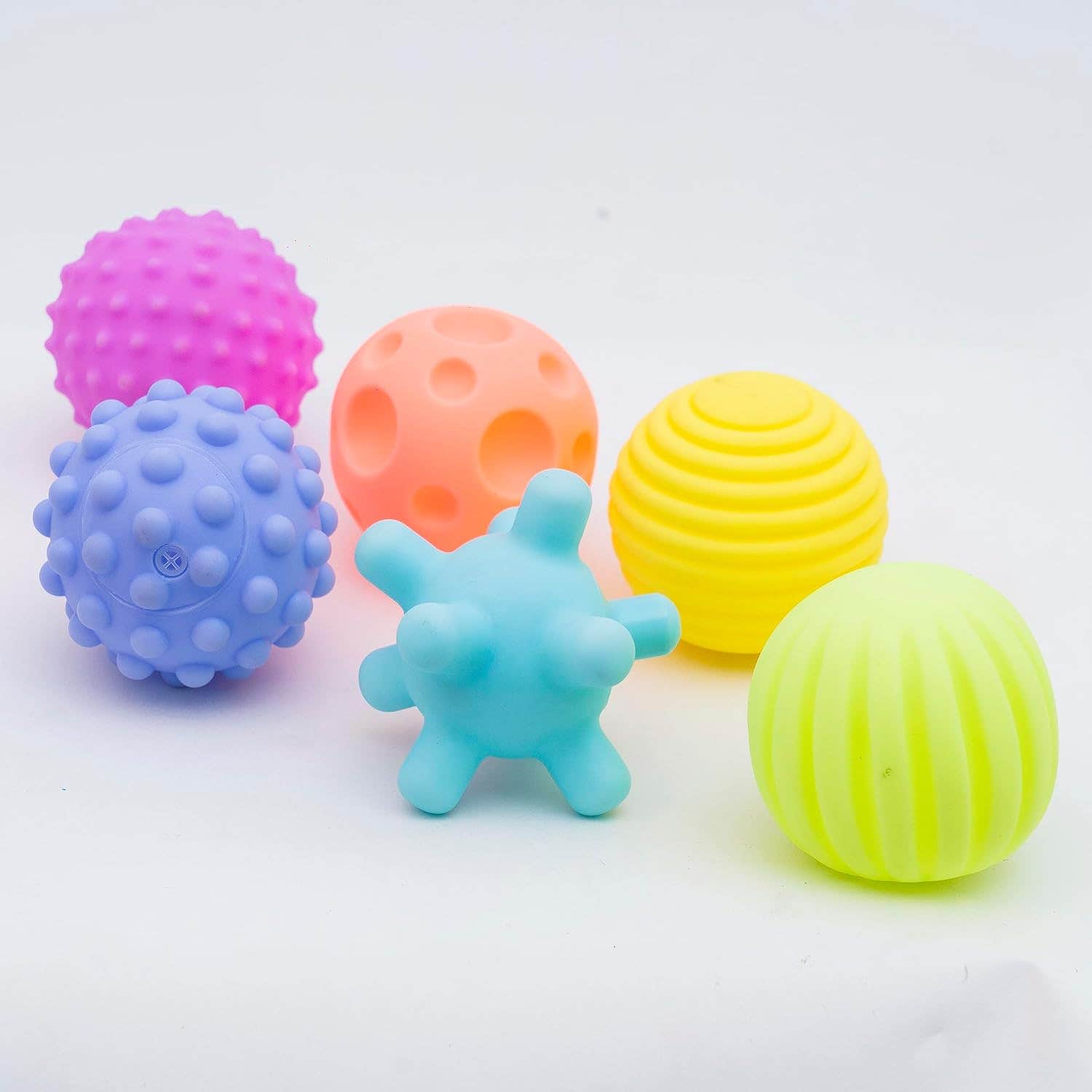 B4BRAIN Sensory Balls Toys Pack of 6 | Multicolored Rubber Balls for Baby Brain Development