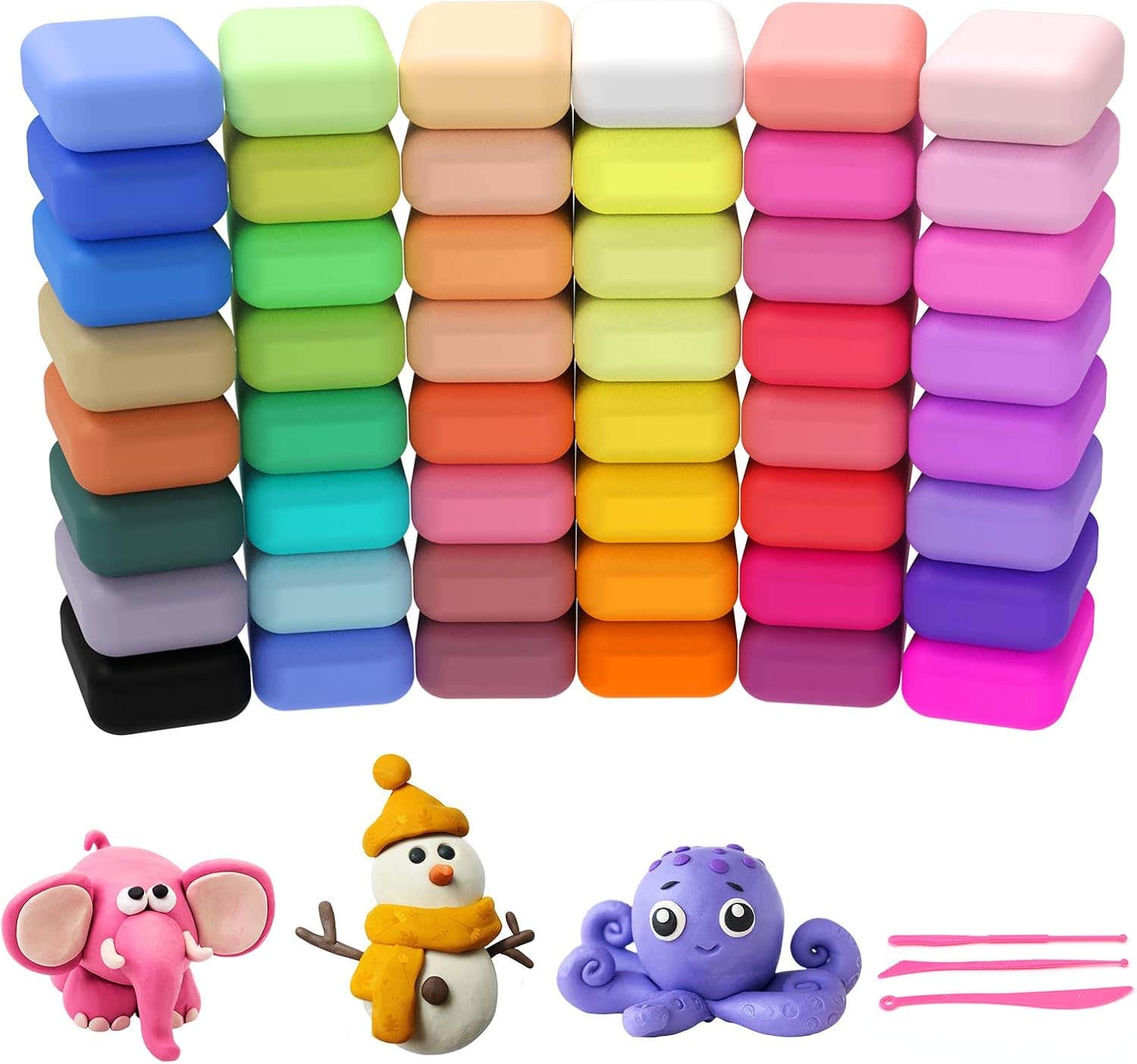 Wolwefa 48 Color Air Dry Clay Kit with Sculpting Tools - Non-Toxic Kids Art Crafts