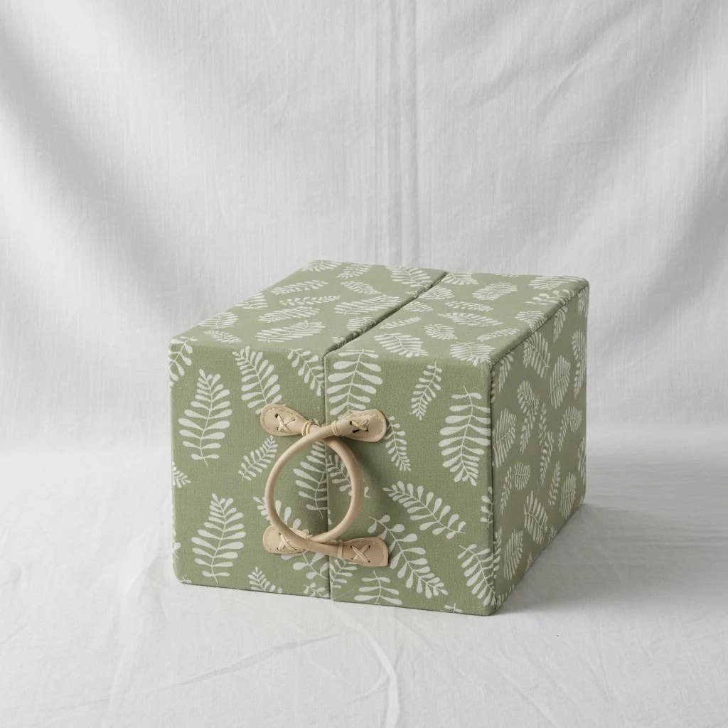 Green Botanical & Geometric Pattern Storage Box | Stylish Home Organizer