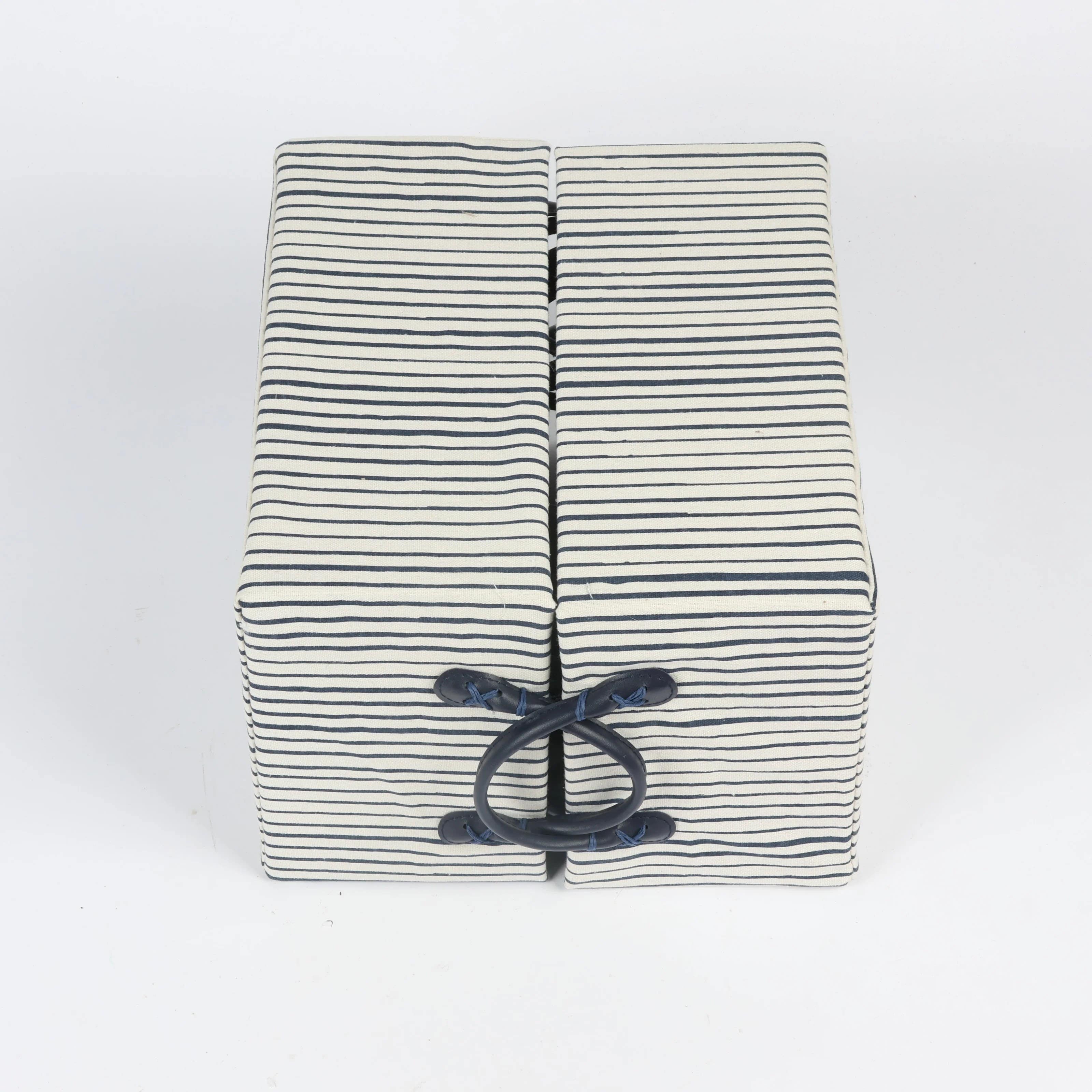 Blue Mixed Pattern Decorative Storage Box - Durable Fabric - Collapsible Organizer