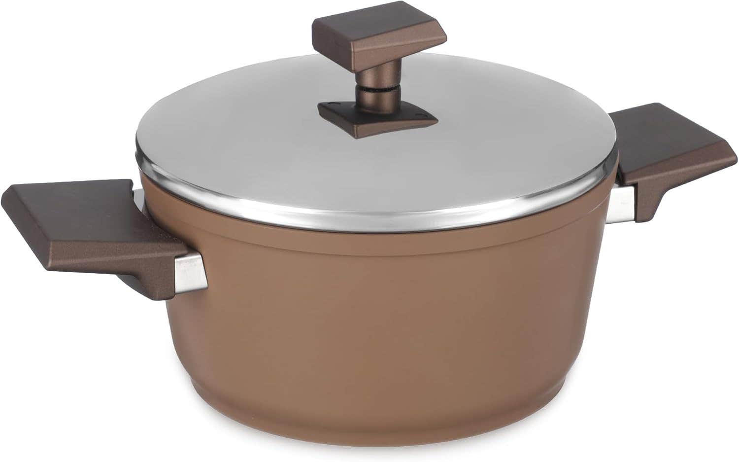 20cm Granite Non-Stick Cooking Pot with Stainless Steel Cover - Brown