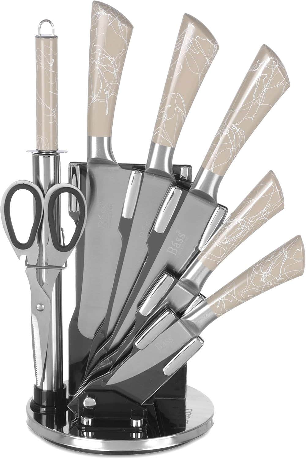 Kitchen Knife Set with Revolving Stand, Stainless Steel, 8-Piece