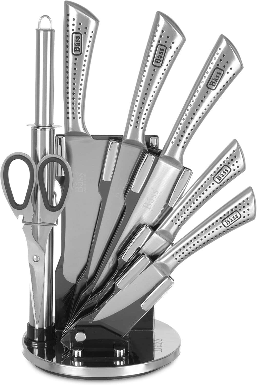 Bass 8-Piece Stainless Steel Kitchen Knife Set with Stand