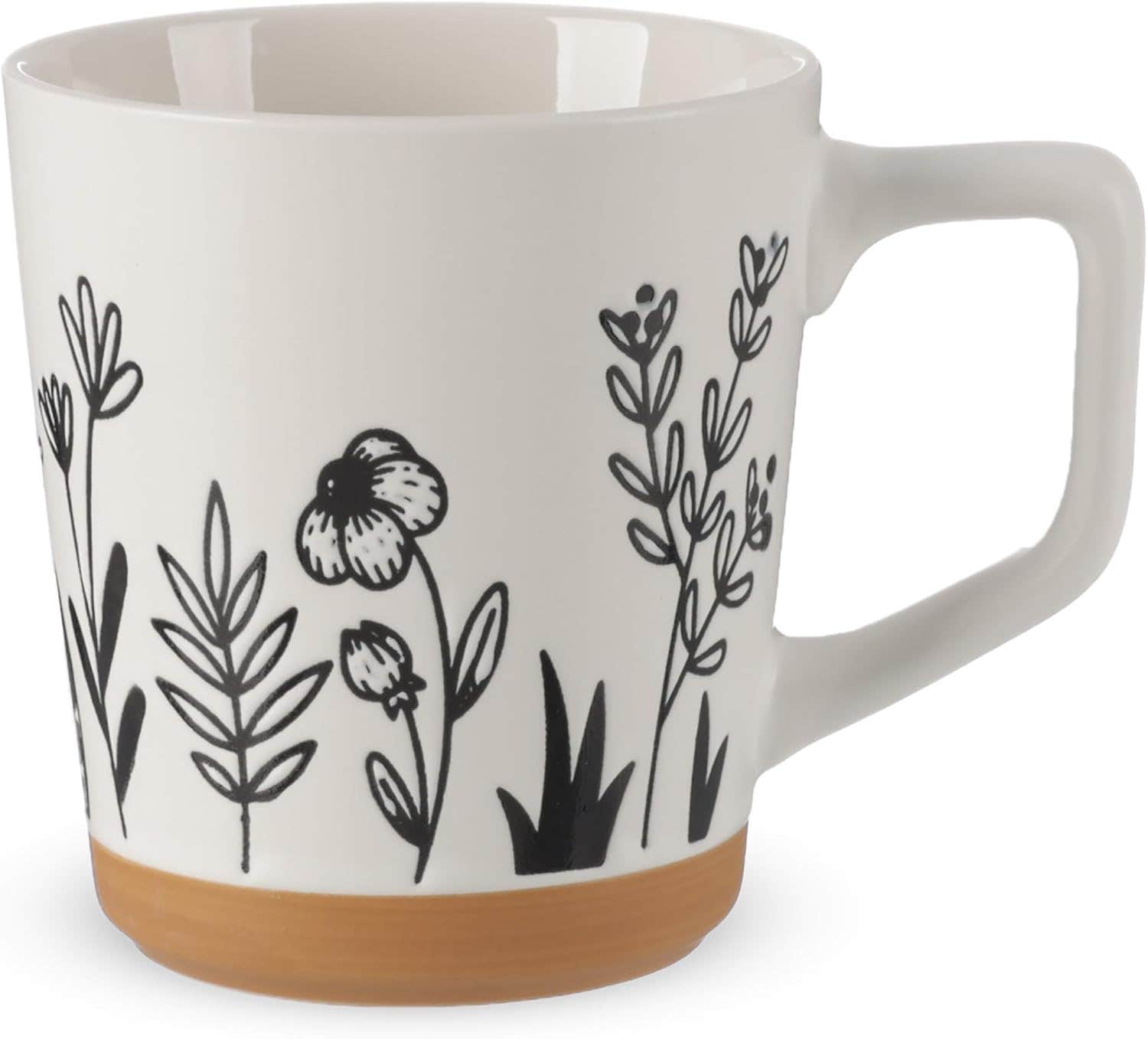 Coffee Mug, Large Size, Flower Design, Porcelain - White