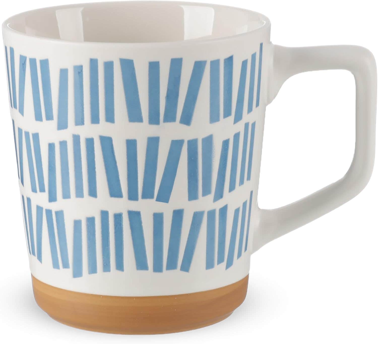 Coffee Mug, Large Size, Lines Design, Porcelain, White - Blue