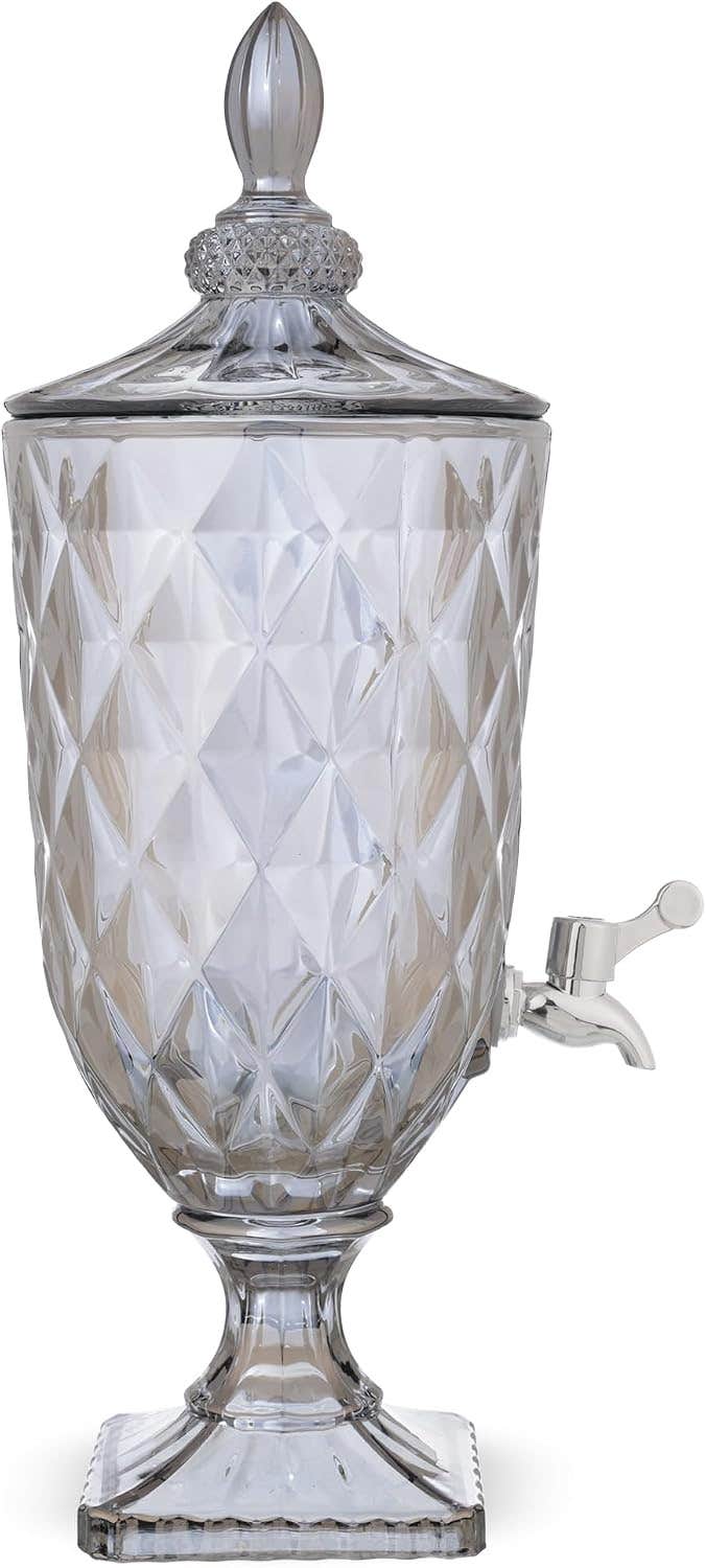 Footed Smoked Grey Glass Juice Dispenser - 3L Capacity