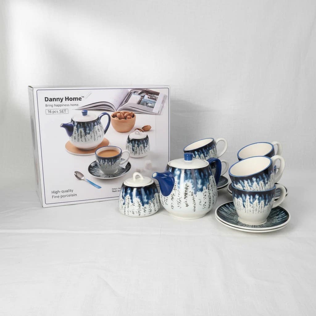 Radiant Sunray Porcelain Tea Set (16-Piece)
