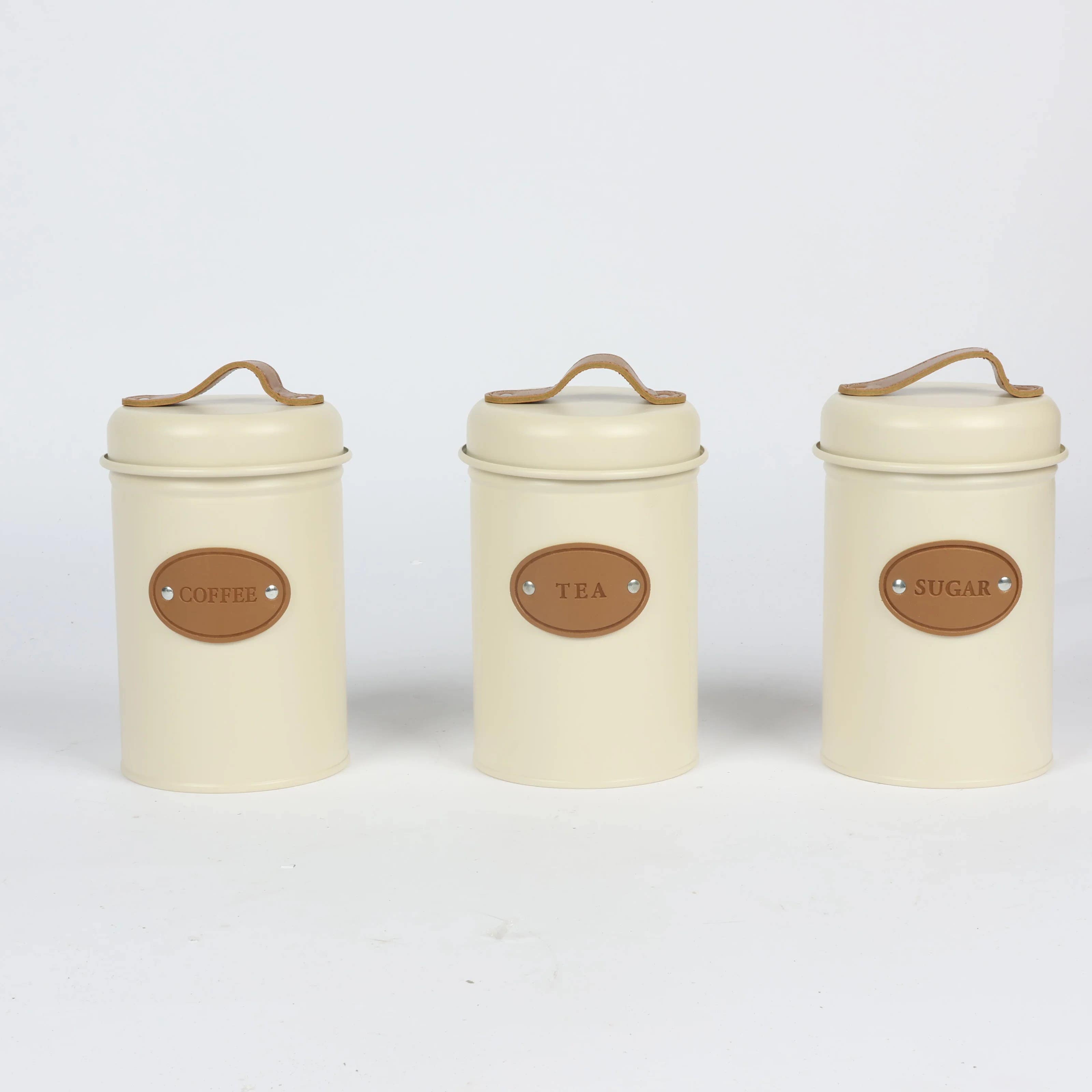 Cozy Farmhouse Tcwhniev 3-Piece Metal Kitchen Canister Set with Bamboo Lids