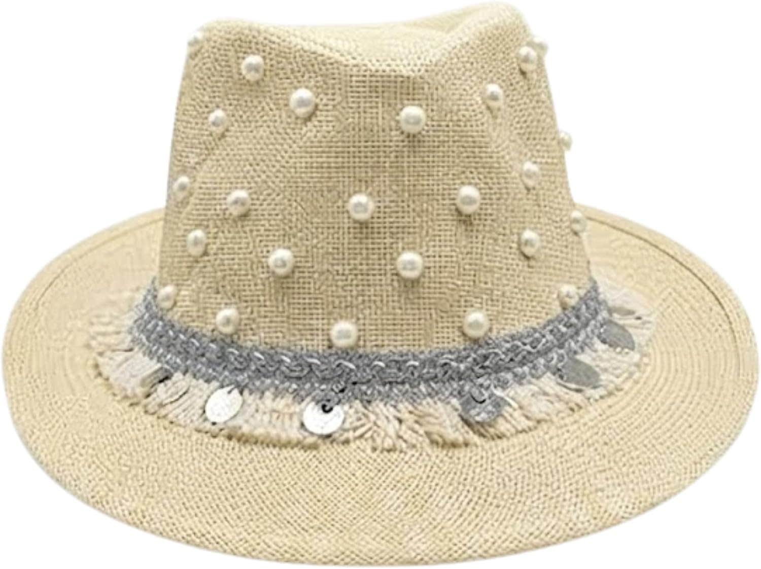 Wide Brim Handmade Silver Coins Shabby Off White Summer Beach Hat for Women