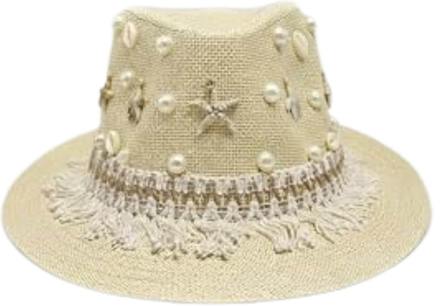 Handmade Starfish Pearl Shells Off White Summer Beach Sun Hat