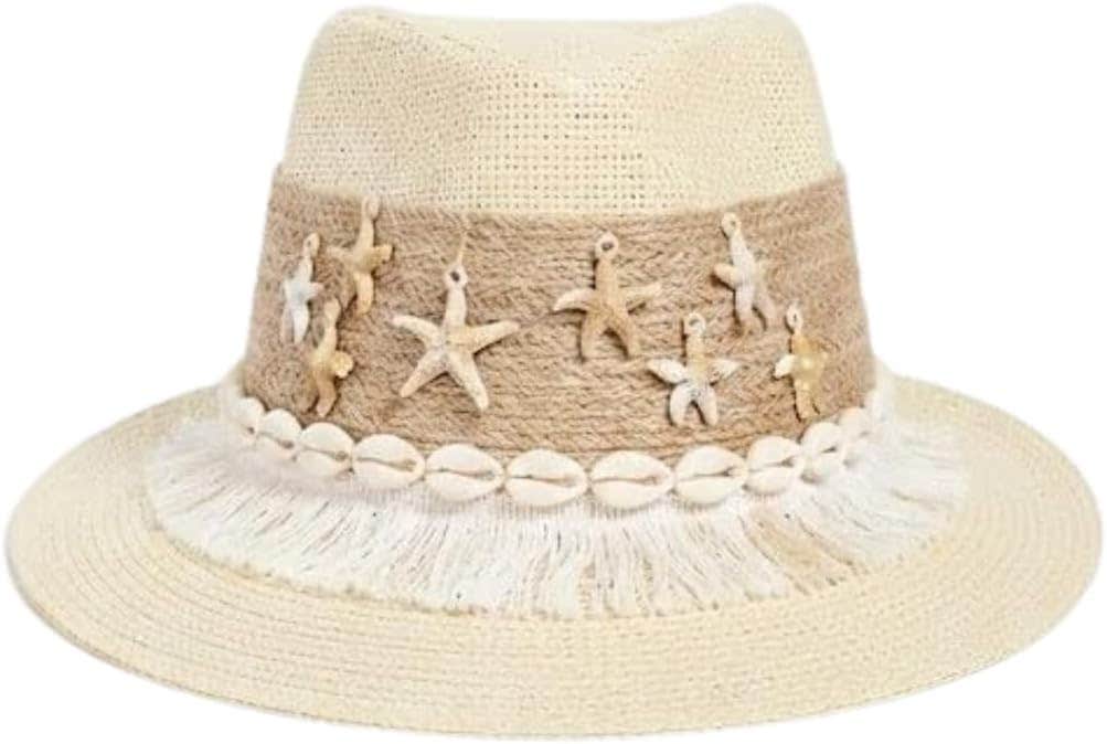 Handmade Starfish and Shells Off White Beach Shawl - Summer Sun Hat