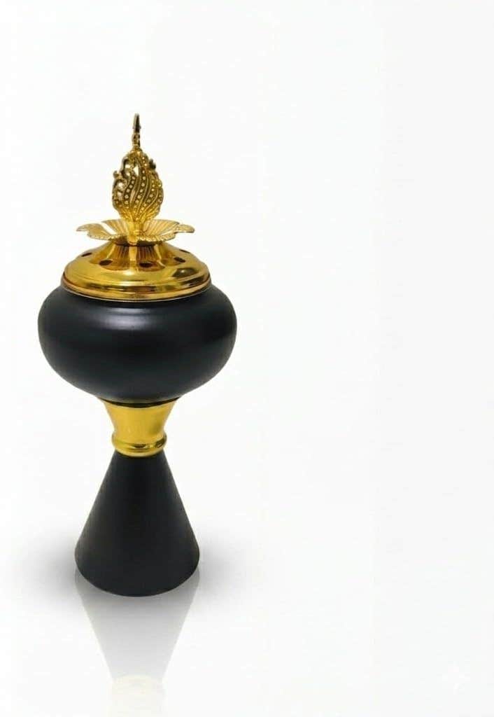 Premium Black and Gold Round Charcoal Incense Burner - Elegant Metal Design