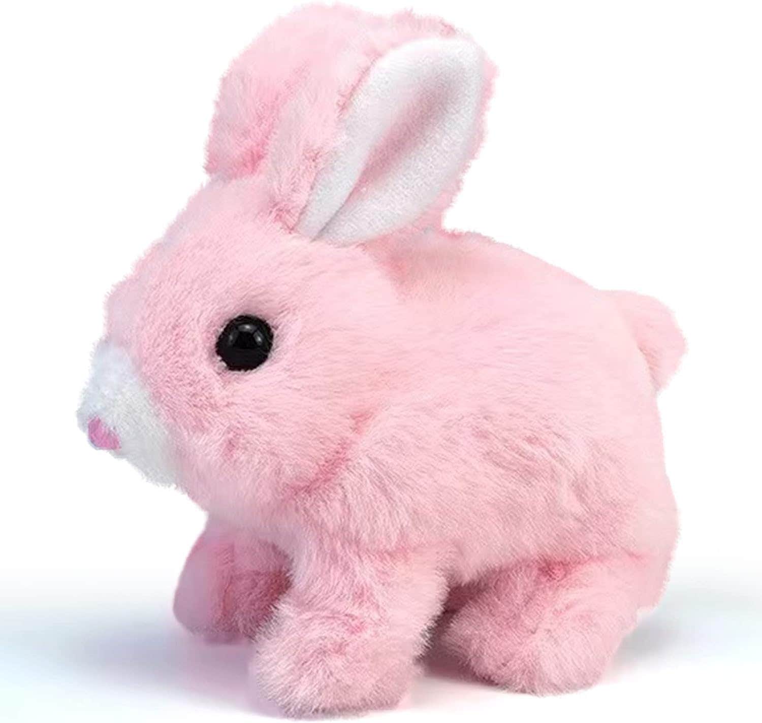 CREJOHY Interactive Hopping Bunny Toy for Kids - Walking, Barking, Tail Wagging, Plush Pet with Sounds - Pink, 7 inches